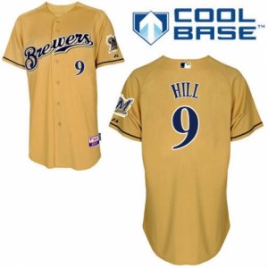 Men\'s Majestic Milwaukee Brewers #9 Aaron Hill Replica Gold 2013 Alternate Cool Base MLB Jersey
