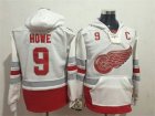 Mens Reebok Detroit Red Wings #9 Gordie Howe Authentic White 2017 Hooded Sweatshirt NHL Jersey