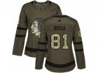 Women Adidas Chicago Blackhawks #81 Marian Hossa Green Salute to Service Stitched NHL Jersey