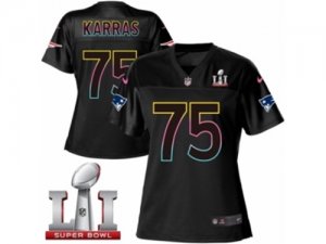 Womens Nike New England Patriots #75 Ted Karras Game Black Fashion Super Bowl LI 51 NFL Jersey