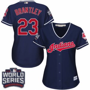 Womens Majestic Cleveland Indians #23 Michael Brantley Authentic Navy Blue Alternate 1 2016 World Series Bound Cool Base MLB Jersey