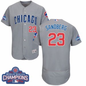 Mens Majestic Chicago Cubs #23 Ryne Sandberg Grey 2016 World Series Champions Flexbase Authentic Collection MLB Jersey