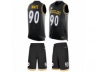 Mens Nike Pittsburgh Steelers #90 T. J. Watt Limited Black Tank Top Suit NFL Jersey
