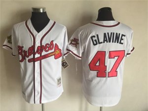 Men\'s Majestic Atlanta Braves #47 Tom Glavine White Throwback Jersey