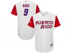 Mens Puerto Rico Baseball #9 Javier Baez Majestic White 2017 World Baseball Classic Authentic Jersey