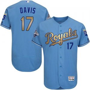 Kansas City Royals #17 Wade Davis Light Blue FlexBase Authentic 2015 World Series Champions Gold Program Stitched Baseball Jersey