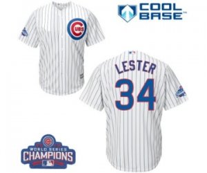 Youth Majestic Chicago Cubs #34 Jon Lester Authentic White Home 2016 World Series Champions Cool Base MLB Jersey