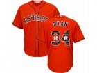 Mens Majestic Houston Astros #34 Nolan Ryan Authentic Orange Team Logo Fashion Cool Base MLB Jersey