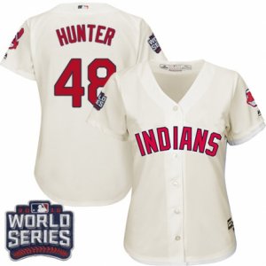 Womens Majestic Cleveland Indians #48 Tommy Hunter Authentic Cream Alternate 2 2016 World Series Bound Cool Base MLB Jersey