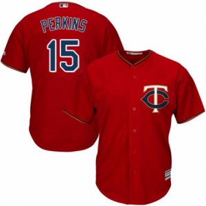 Men\'s Majestic Minnesota Twins #15 Glen Perkins Replica Scarlet Alternate Cool Base MLB Jersey