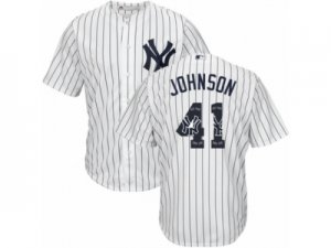 Mens Majestic New York Yankees #41 Randy Johnson Authentic White Team Logo Fashion MLB Jersey