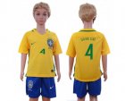 Brazil #4 David Luiz Home Kid Soccer Country Jersey