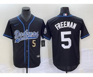 Men\'s Los Angeles Dodgers #5 Freddie Freeman Number Black Cool Base Stitched Baseball Jersey