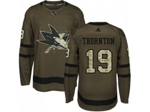 Youth Adidas San Jose Sharks #19 Joe Thornton Green Salute to Service Stitched NHL Jersey