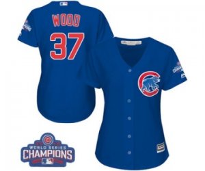 Womens Majestic Chicago Cubs #37 Travis Wood Authentic Royal Blue Alternate 2016 World Series Champions Cool Base MLB Jersey