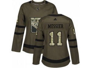 Women Adidas New York Rangers #11 Mark Messier Green Salute to Service Stitched NHL Jersey