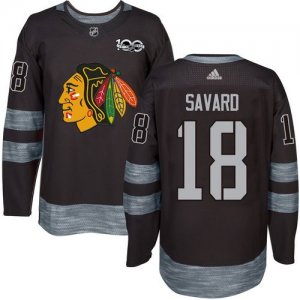 Mens Chicago Blackhawks #18 Denis Savard Black 1917-2017 100th Anniversary Stitched NHL Jersey