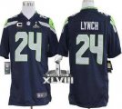 Nike Seattle Seahawks #24 Marshawn Lynch Steel Blue With C Patch Super Bowl XLVIII NFL Game Jersey