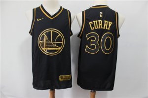 Warriors #30 Stephen Curry Black Gold Nike Swingman Jersey