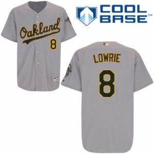 Men\'s Majestic Oakland Athletics #8 Jed Lowrie Replica Grey Road Cool Base MLB Jersey