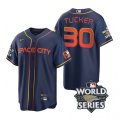 Astros #30 Kyle Tucker Navy Nike 2022 World Series City Connect Cool Base Jersey