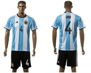 Argentina #4 Gino Home Soccer Country Jersey