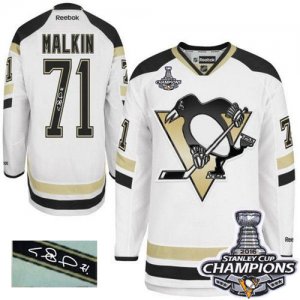 Mens Reebok Pittsburgh Penguins #71 Evgeni Malkin Authentic White 2014 Stadium Series Autographed 2016 Stanley Cup Champions NHL Jersey