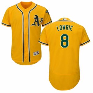 Men\'s Majestic Oakland Athletics #8 Jed Lowrie Gold Flexbase Authentic Collection MLB Jersey