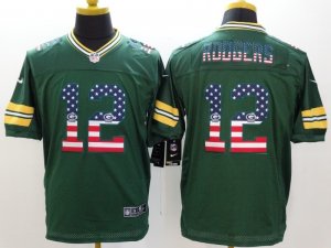 Nike Green Bay Packers #12 Aaron Rodgers green Jerseys(USA Flag Fashion Elite)