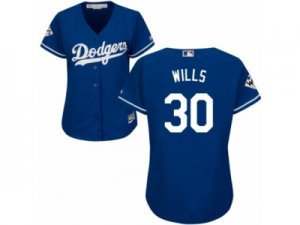 Women Majestic Los Angeles Dodgers #30 Maury Wills Replica Royal Blue Alternate 2017 World Series Bound Cool Base MLB Jersey