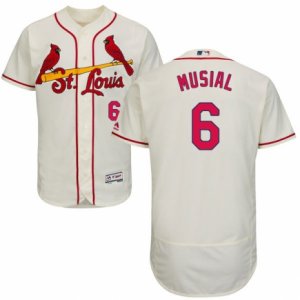 Mens Majestic St. Louis Cardinals #6 Stan Musial Cream Flexbase Authentic Collection MLB Jersey