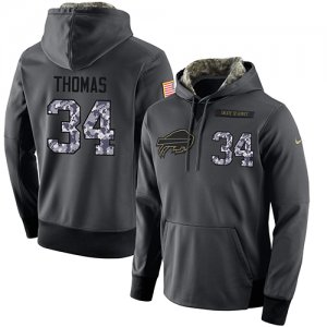 NFL Mens Nike Buffalo Bills #34 Thurman Thomas Stitched Black Anthracite Salute to Service Player Performance Hoodie