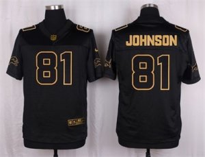 Nike Detroit Lions #81 Calvin Johnson Black Pro Line Gold Collection Jersey(Elite)