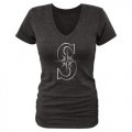Women's Seattle Mariners Fanatics Apparel Platinum Collection V-Neck Tri-Blend T-Shirt Black