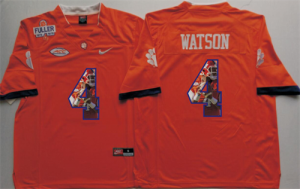 Clemson Tigers 4 Deshaun Watson Orange With 1975 1978 Fuller Patch Portrait Number College Jersey