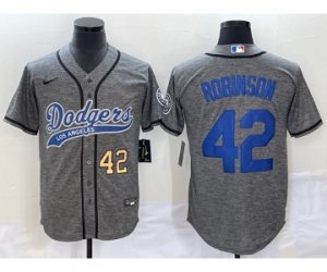 Men\'s Los Angeles Dodgers #42 Jackie Robinson Number Grey Gridiron Cool Base Stitched Baseball Jersey