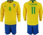 2018-19 Brazil 11 P. COUTINHO Home Long Sleeve Soccer Jersey