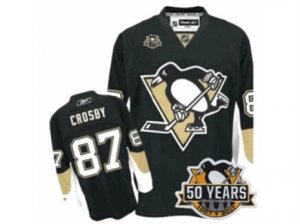 Youth Reebok Pittsburgh Penguins #87 Sidney Crosby Authentic Black Home 50th Anniversary Patch NHL Jersey