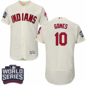 Mens Majestic Cleveland Indians #10 Yan Gomes Cream 2016 World Series Bound Flexbase Authentic Collection MLB Jersey