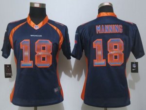 Women New Nike Denver Broncos #18 Manning Navy Blue Strobe Jerseys