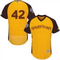 Mens Majestic Los Angeles Dodgers #42 Jackie Robinson Yellow 2016 All-Star American League BP Authentic Collection Flex Base MLB Jersey