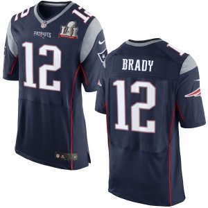 Mens Nike New England Patriots #12 Tom Brady Elite Navy Blue Team Color Super Bowl LI 51 NFL Jersey