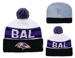 Ravens White Black Retro Cuffed Knit Hat With Pom YD