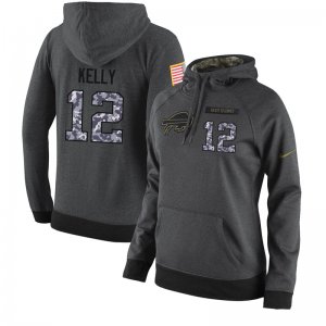 NFL Women\'s Nike Buffalo Bills #12 Jim Kelly Stitched Black Anthracite Salute to Service Player Performance Hoodie