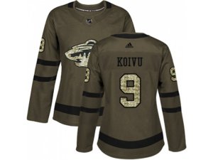 Women Adidas Minnesota Wild #9 Mikko Koivu Green Salute to Service Stitched NHL Jersey