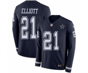 Mens Nike Dallas Cowboys #21 Ezekiel Elliott Limited Navy Blue Therma Long Sleeve NFL Jersey