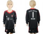 2017-18 Bayern Munich 1 NEUER Black Youth Long Sleeve Soccer Jersey