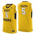 West Virginia Mountaineers 5 Brandon Knapper Yellow College Basketball Jersey