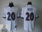 2013 Super Bowl XLVII NEW Baltimore Ravens 20 Ed Reed White Jerseys (Limited)