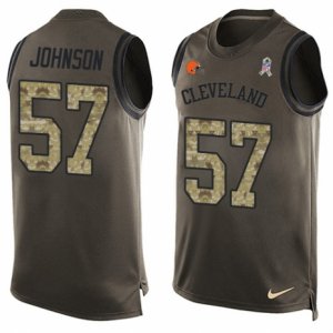 Mens Nike Cleveland Browns #57 Cam Johnson Limited Green Salute to Service Tank Top NFL Jersey